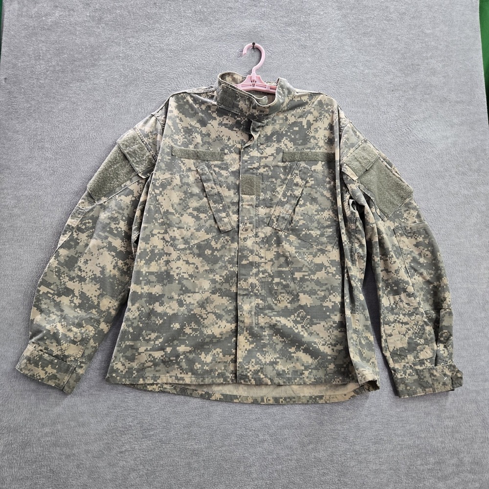 US Army Men Jacket L Green Camo Army Combat Coat Military Long Sleeve Pockets
